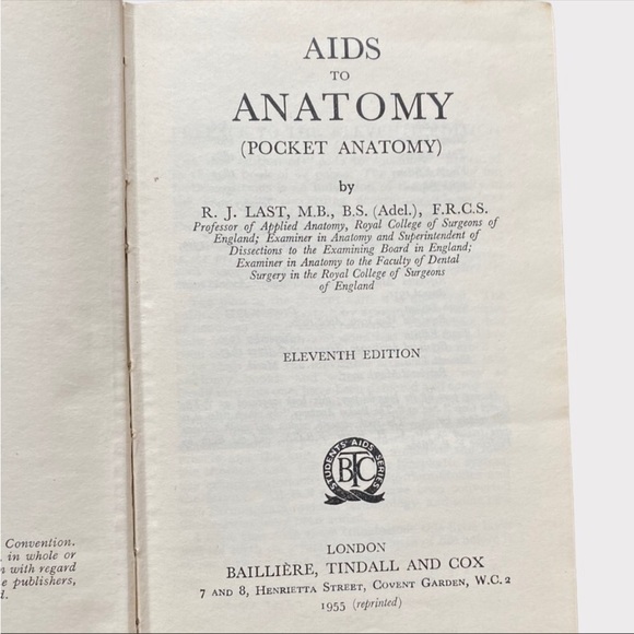 VINTAGE | Soft Cover Aids To Anatomy (Pocket Anatomy) R. J Last 11th Edition - Picture 2 of 6